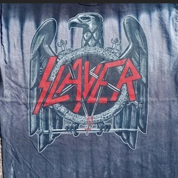 Vtg 2010 Slayer Eagle Tie Dye Liquid Blue T-Shirt Large Metal Band Tee Iron Eagl - Picture 2 of 6